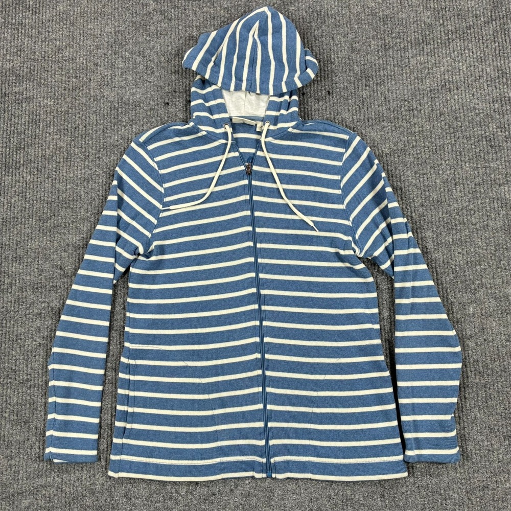 L.L.Bean Full Zip Hooded Sweatshirt Mens Size Medium Regular Blue White Striped
